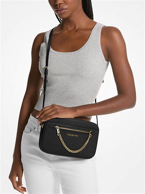 michael kors jet set large saffiano leather crossbody bag black|saffiano leather crossbody bag.